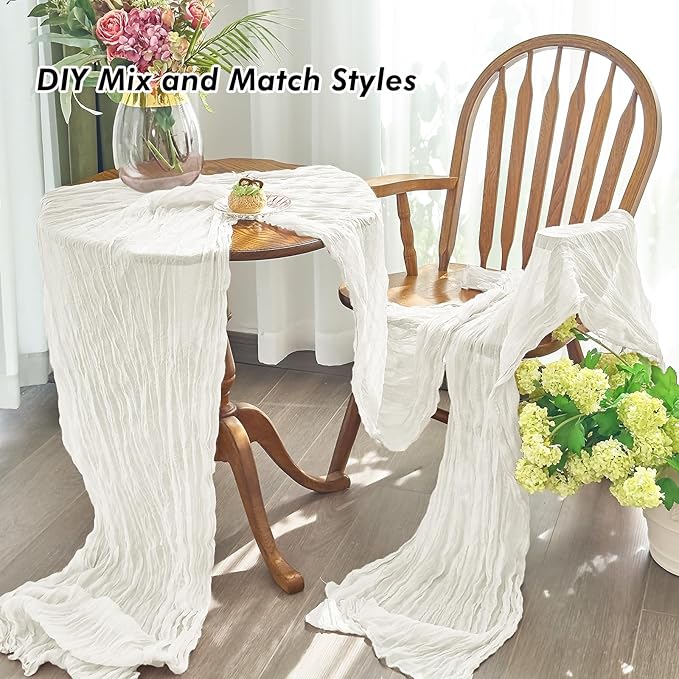 IVAPUPU 1 Pcs Cheesecloth Table Runner - 10ft Ivory White Spring Boho Gauze Cheese Cloth Table Runners for Baby Shower Decorations Wedding Party Garden Farmhouse
