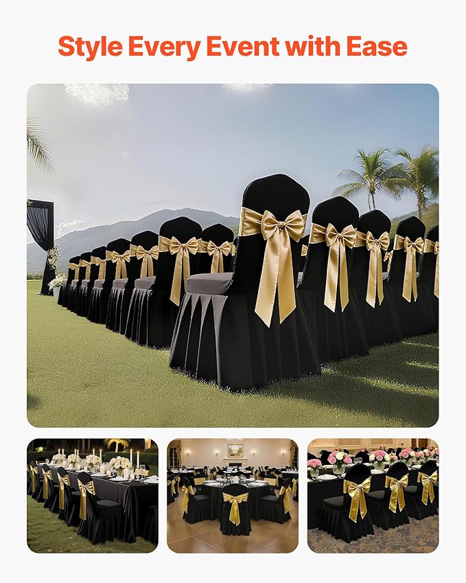 VEVOR Chair Covers, Polyester Spandex Chair Cover, Stretch Slipcovers for Wedding Party Dining Banquet Flat-Front Chair Covers (Black-d, 30PCS)
