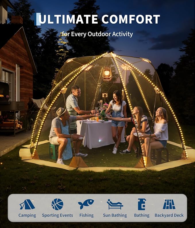10x10 ft Outdoor Pop Up Bubble Tent, 4-6 Person Garden Dome Igloo Tents with Rainproof & Windproof Design for Camping, Backyard Events and Beach