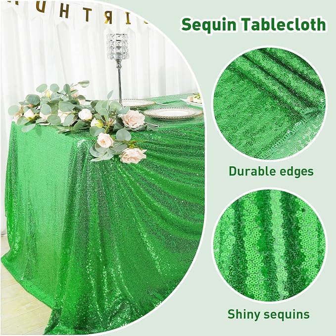 Juya Delight Green Sequin Tablecloth Rectangular‌ 50" x 80" Sparkly Glitter Table Cloth for Wedding Birthday Party Festival Ceremony Halloween Cake Dessert Table Decoration