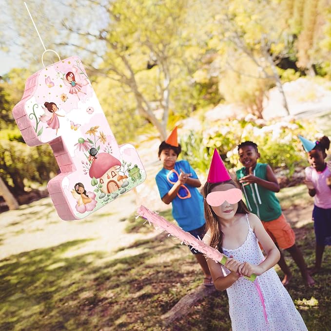 Blosssound Fairy Piñata Fairy 1st Birthday Decorations Supplies Flower Number One Princess Piñata Set with Stick Blindfold for Wonderland Garden Theme Baby Shower Celebration Decor(Birthday)