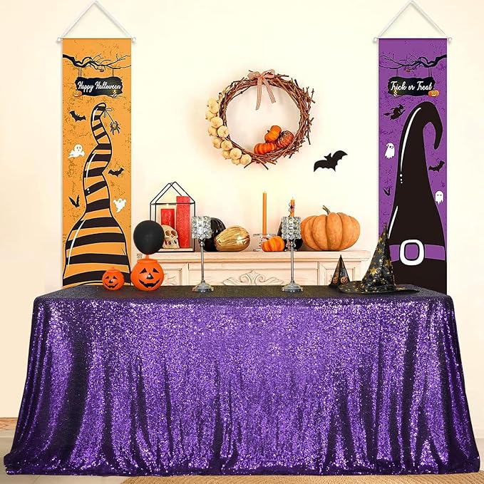 Juya Delight 60" x 102" Purple Rectangle Sequin Tablecloth for Party Dinner Banquet Festival Wedding Anniversary Exhibition Dessert Table