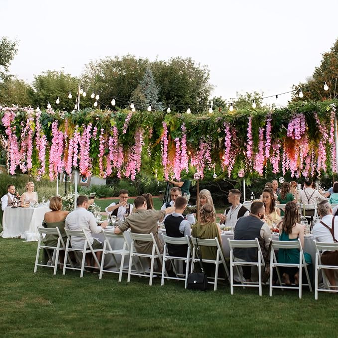 100 Pack Pink Wisteria Hanging Flowers,Fake Hanging Wisteria Flowers Garland for Decoration (3.6 Ft/Pcs)