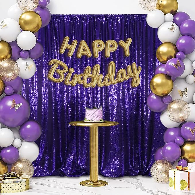 SquarePie 4x7ft Purple Sequin Backdrop for Photography, Satin-Backed Real Sequin Curtain, Enhanced Coverage Shimmering Background with 4" Rod Pocket for Wedding, Birthday, Party Decor, 1 Panel