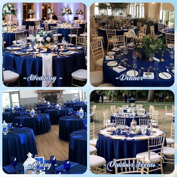 10 Pack Navy Blue Round Tablecloth 90 Inch, Waterproof Polyester Fabric Table Cloth for Round Tables, Stain Wrinkle Resistant Tablecloths Washable Table Cover for Wedding Dining Party Banquet