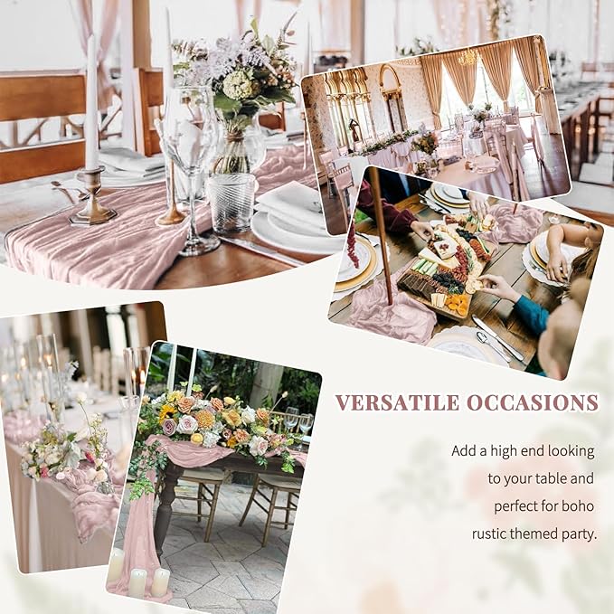 24 Pack Dusty Pink Cheesecloth Table Runner,Table Runner Long Romantic Semi Sheer Rustic Boho Gauze Table Runners for Wedding Bridal Shower Birthday Party Decorations(17.7×108 Inch)
