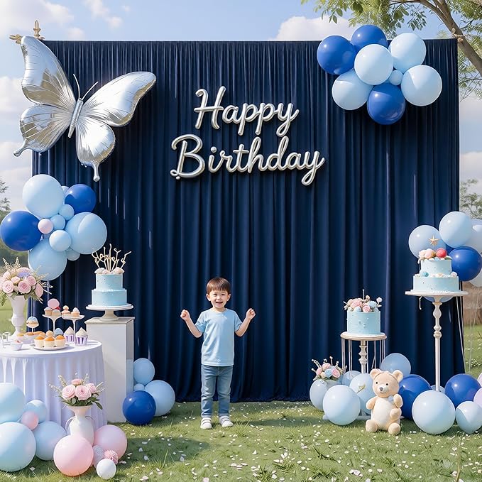 50ftx10ft Wrinkle Free Navy Blue Backdrop Curtains for Party Background, 10 Panels 5x10ft Silky Polyester Photo Backdrop Drapes Back Drop Cloth for Wedding Birthday Photography Baby Shower Decor