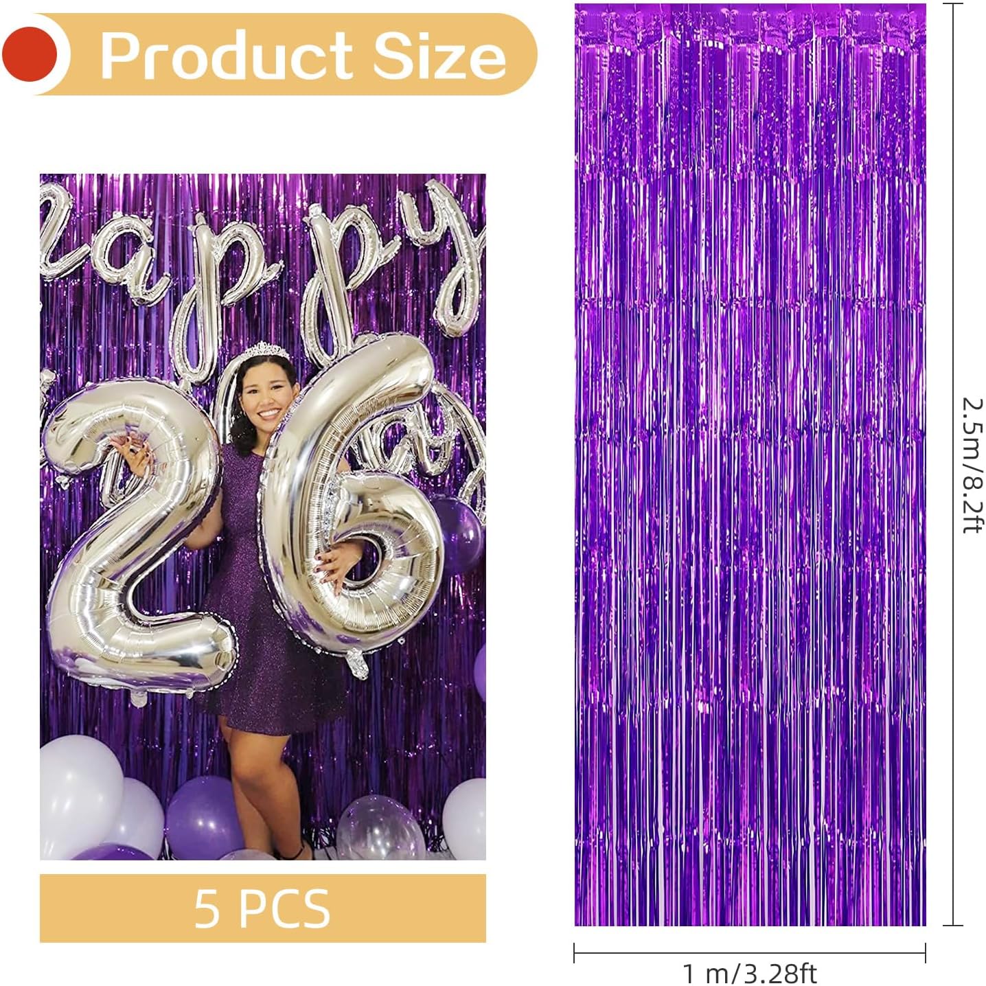 10 Pack Purple Backdrop Curtain 3.2ft x 8.2ft Metallic Tinsel Foil Fringe Curtains Photo Booth Background for Birthday Party Decoration Baby Shower Engagement Wedding Christmas Decoration (Purple)