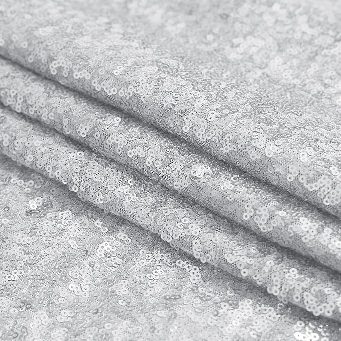 Sugargirl Silver Sequin Backdrop Curtain 4FTx8FT Glitter Silver Background Drapes Sparkle Photography Backdrop for Party Wedding Birthday Wall Decoration(1 Panel)