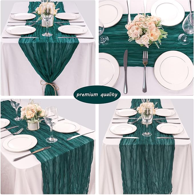 Fivenl 12 Pack Dark Teal Boho Rustic Cheesecloth Table Runner 35x72 Inch, Perfect for Wedding, Party, Home Decor