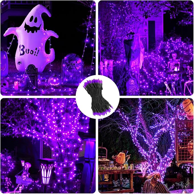 Halloween Lights, 2 Pack 98ft 150 Count String Lights, Plug-in Waterproof Fall Lights for Spooky Halloween Yard Party Decor (Purple, 150 Count - 2 Pack)