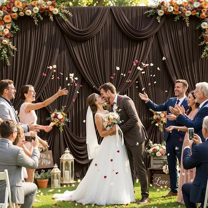8 Panels Brown Backdrop Curtains for Wedding Party Wrinkle Free Backdrops Curtain Drapes Fabric Decorations Photo Back Drop Cloth for Baby Shower Photography Stage Reception 40ft(W) x 12ft(H)