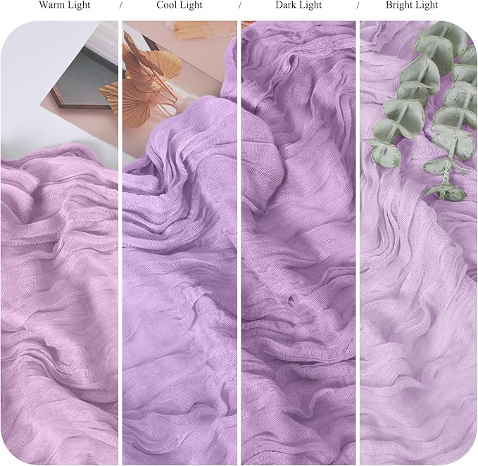 8 Pack Lavender Cheesecloth Table Runner 10FT Lilac Purple Boho Gauze Cheese Cloth Table Runner Rustic Sheer Fabric Table Runners for Wedding Bridal Shower Baby Shower Party(21.5×120 Inch)