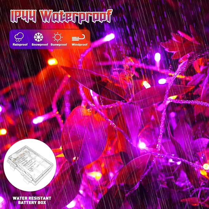 JMEXSUSS 33FT 100 LED Orange and Purple Halloween Lights, Battery Operated Halloween Lights with Remote, 8 Modes String Lights Indoor Outdoor for Room House Porch Tree Yard