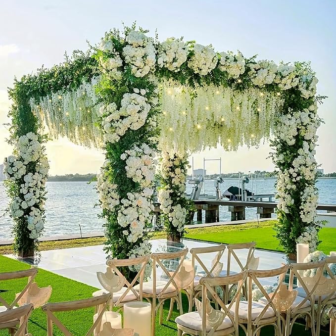24Pcs Artificial Wisteria Hanging Flowers with Lights, 3.6Ft/Pcs White Fake Wisteria Garland for Wedding Party Home Garden Indoor Outdoor Decoration