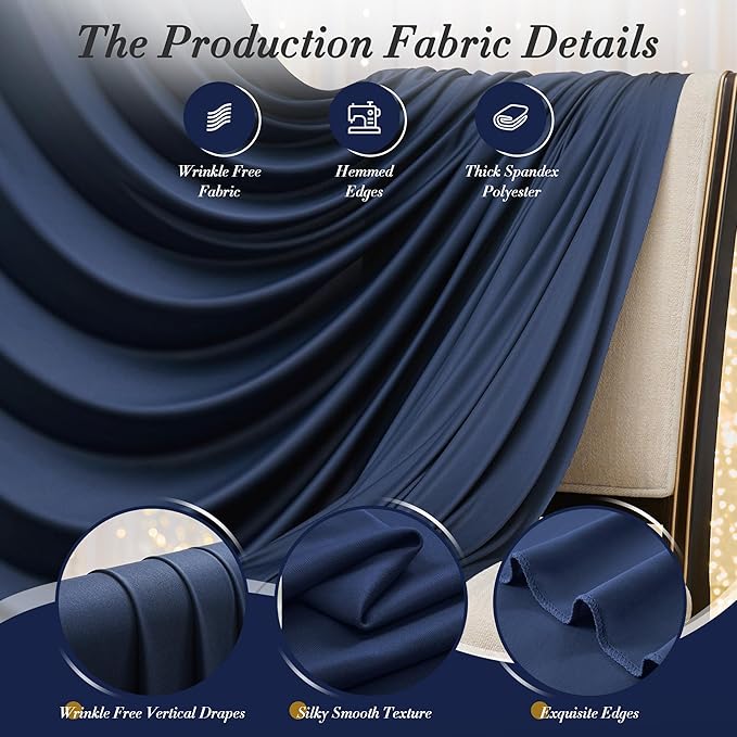 20 ft x 10 ft Wrinkle Free Navy Blue Backdrop Curtain for Parties,Polyester Photo Backdrop Drapes, Thick Background 4 Panels 5ft x 10ft for Baby Shower Wedding Birthday Party Backdrop Stand
