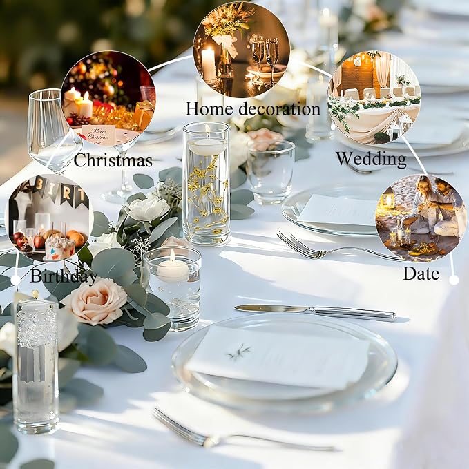 UDU 12 Set Glass Vases for Centerpieces with 24 White Floating Candles 80000 Vase Filler 6 Pearl String Party Event Home Wedding Centerpieces for Tables Decorations