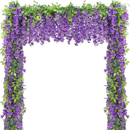 Findosom Wisteria Artificial Flowers Garland, 10Pcs Total 72FT Purple Wisteria Hanging Flowers, Flower Garland Decorations for Home Garden Outdoor Ceremony Wedding Arch Decoration