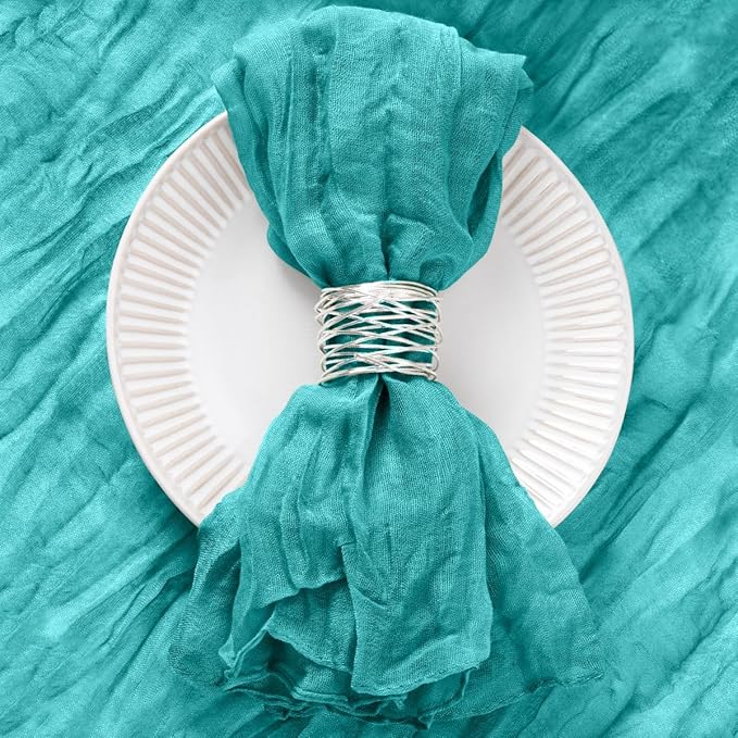 DeZerlor 20 Pack Teal Green Cheesecloth Napkins Spring Cloth Napkins Set of 20 Turquoise Dinner Napkins Bulk 21x21 Inches for Wedding Bridal Shower Baby Shower Parties