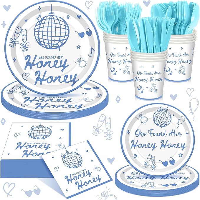168 Pcs She Found Her Honey Honey Bridal Shower Party Supplies Mamma Mia Bachelorette Party Decoration Last Disco Bachelorette Tableware Set Dancing Queen Disposable Paper Plates Cup for 24