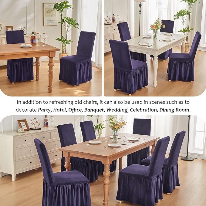 NICEEC Spandex Chair Covers for Dining Chairs Covers Set of 6 Removable Dining Room Chair Covers with Skirt Parson Chair Slipcovers Washable Chair Protector for Kitchen Wedding Banquet(Purple)