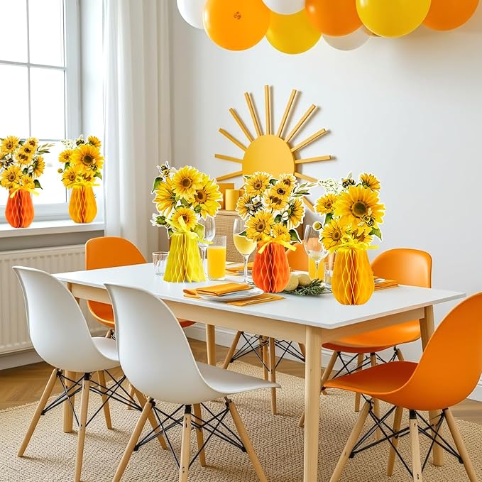 SUNBEAUTY 9 PCS Sunflower Honeycomb Centerpieces Sunflower Party Decorations Yellow Honeycomb Table Centerpiece for Spring Summer Garden Themed Birthday Baby Shower Decor