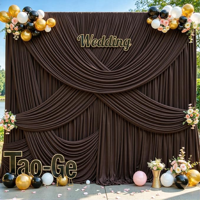 8 Panels Brown Backdrop Curtains for Wedding Party Wrinkle Free Backdrops Curtain Drapes Fabric Decorations Photo Back Drop Cloth for Baby Shower Photography Stage Reception 40ft(W) x 12ft(H)