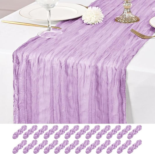 24 Pack Lavender Table Runner 10Ft Cheesecloth Table Runner Rustic Gauze Table Runners Romantic Long Sheer Fabric Cheese Cloth Table Runners for Wedding Party Bridal Baby Shower