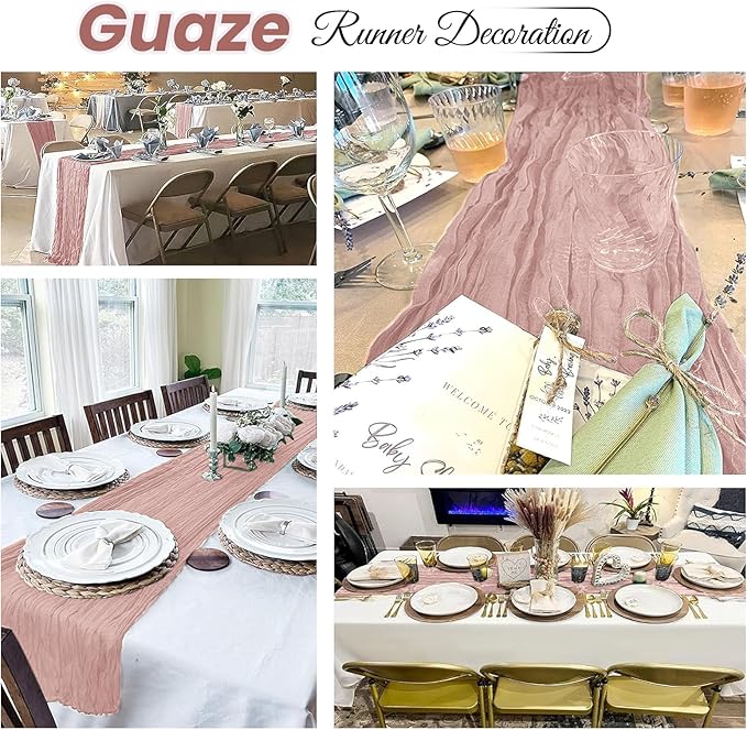16 Pack Dusty Pink Cheesecloth Table Runner 20 x 120 inch Gauze Table Runners 10 FT Long,Semi Sheer Cheese Cloth Fabric Table Runner Bulk for Wedding,Party,Baby Shower,Bridal Shower Decoration