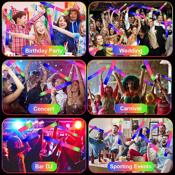 30 Pcs Light Up Foam Sticks,LED Glow Foam Sticks Batons with 3 Modes Colorful Flashing Effect, Glow in The Dark for Birthday Wedding Halloween Party Supplies and Concert