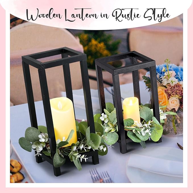 Geelin 10 Pcs Wooden Wedding Lantern Centerpiece Candle Lantern Table Wooden Candle Holder Decorative for Wedding Party Table Valentine Decor(10.59 in, 13 in,Black)