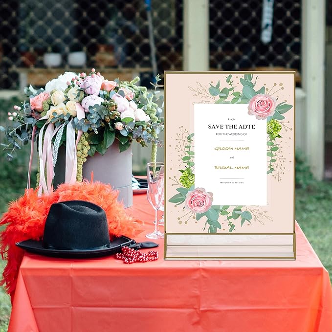 Gold Frame Acrylic Sign Holder 8.5x11 in, Double Sided Table Menu Holders 8Pack..