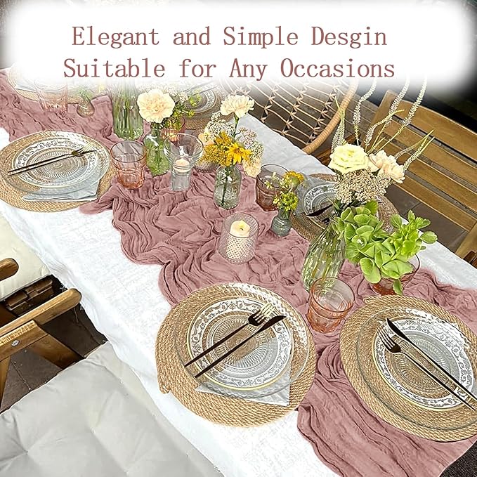 16 Pack Dusty Pink Cheesecloth Table Runner 20 x 120 inch Gauze Table Runners 10 FT Long,Semi Sheer Cheese Cloth Fabric Table Runner Bulk for Wedding,Party,Baby Shower,Bridal Shower Decoration