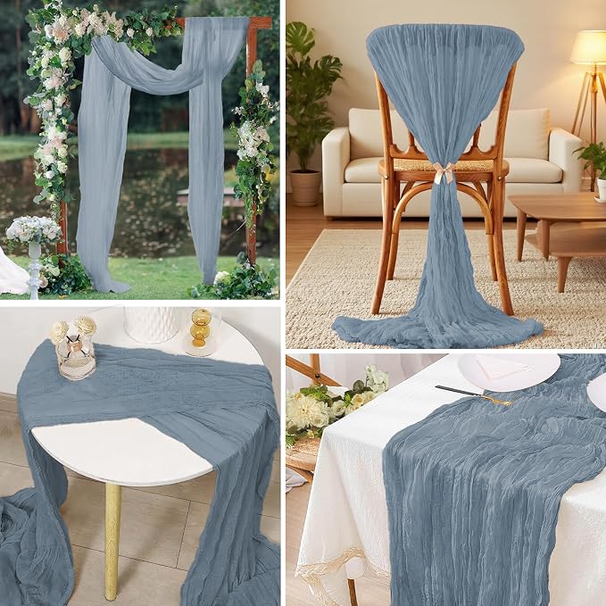16 Pack Cheesecloth Table Runners 20" x 120", Boho Gauze Table Decor for Wedding, Bridal Shower, Birthday Party, Long Romantic Runner(Dusty Bule)