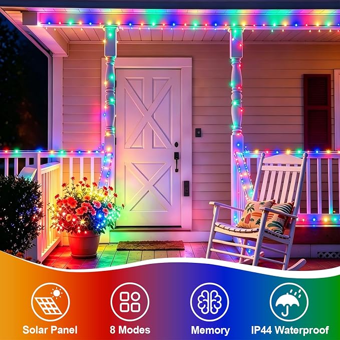 YEGUO 4 Pack Multicolor Solar Fairy Lights, Each 33ft 100 LED Christmas Lights Outdoor Waterproof, 8 Modes Sliver Wire Solar String Lights