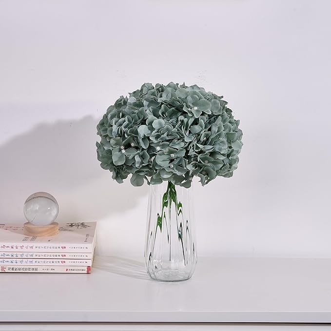80 PCS Sage Green Hydrangea Artificial Flowers, Dusty Green Silk Full Flowers Heads with Stems for Wedding Centerpieces, Home, Garden, Baby Shower, Party Decoration