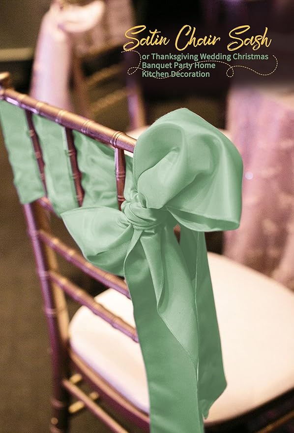 60 PCS Sage Green Satin Chair Sashes, Ties Bows Designed Chairs Decorative, Chair Cover Sashes for Thanksgiving Wedding Christmas Banquet Party Home Kitchen Decoration (7 x 108 inch)