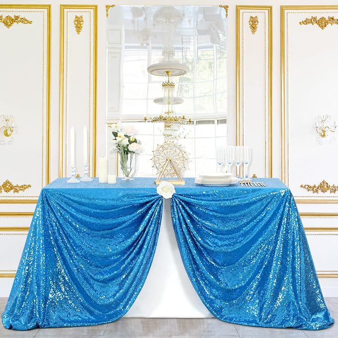 B-COOL Sequined Tablecloth Sparkle Tablecloth Holiday Overlay Drapes Mermaid Theme Decorations Reception Birthday Parties 90x132 Inch Table Cloth for Cakes