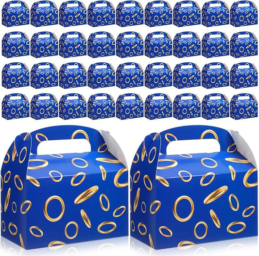 Marspark 36 Pack Blue with Gold Ring Party Favor Treat Boxes with Handles Theme Paper Goodie Candy Gift Gable Boxes for Video Game Birthday Party Decorations(Blue and Golden)