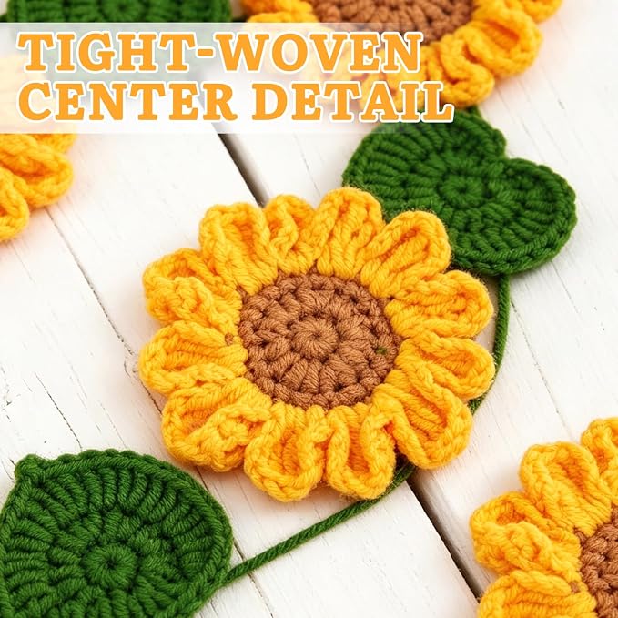 Handmade Crochet Flower Garland, Sunflower Garland for Girl Nursery Decor, Sunflower Garland for Birthday Party, Boho Room Wall Hanging Decoration