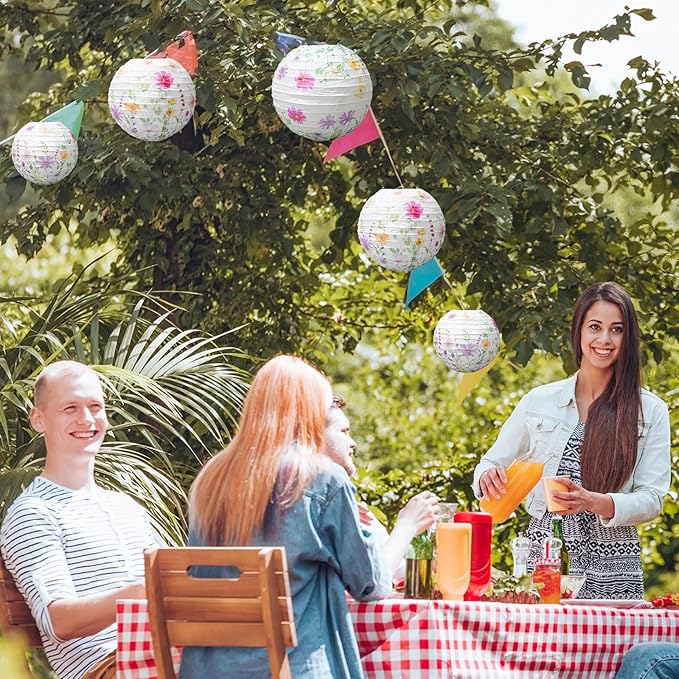 Baquler 12 Pcs Spring Wildflower Paper Lanterns Party Decorations Pink Purple Floral Hanging Lanterns 3 Styles for Baby in Bloom Baby Shower Wedding Garden Tea Summer Home Indoor Outdoor Party Decor