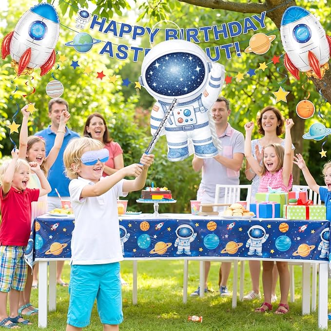VioraWhite Astronaut Piñata for Kids Party Decorations Blue Spaceman Piñata Games with Stick and Blindfold Outer Space Decor for Boys & Girls Summer Galaxy Birthday Baby Shower Party Supplies