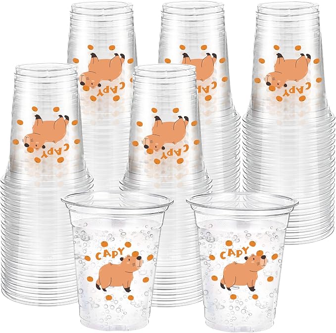 Funnymoom 60 Pack Capybara Plastic Cups 12 oz Capybara Birthday Decorations Cute Cartoon Animal Disposable Clear Plastic Drinking Cups for Animal Theme Birthday Baby Shower Party Decorations Supplies