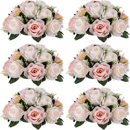 NUPTIO Flower Balls for Wedding Centrepieces - 6 Pcs 9.5in Diameter Artificial Flower Ball Arrangement Bouquet Peachy Pink & Creamy White Fake Rose Flowers Party Centerpieces for Weddings Tables | 6 Pcs Peachy Pink & Creamy White Fake Floral for Weddin...