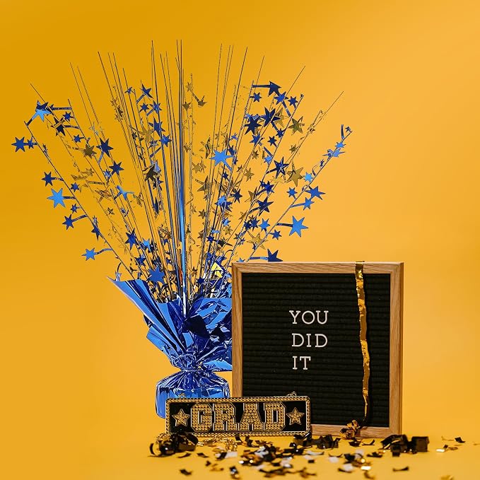 20 Pack Blue Gold Foil Spray Centerpiece Star Table Decoration Metallic Burst Table Centerpieces for Birthday Graduation New Year Wedding Anniversary Party Supply (Blue Gold)