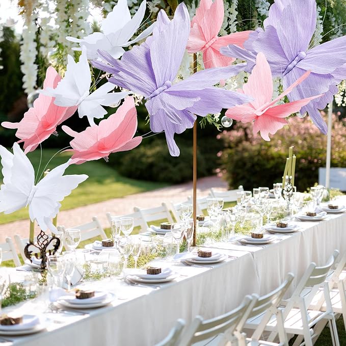 3 Pcs 3D Large Hanging Butterfly Decorations Large Butterfly Birthday Party Decorations 3D Crepe Paper Decoration for Wedding Party Birthday Baby Shower Garden(Purple, Pink, White,11inch,20 Inch)