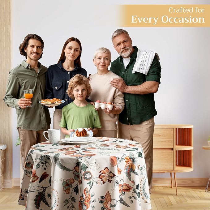 Maison d' Hermine Table Cloth Round Table 100% Cotton 63 Inches Fall Tablecloth Reusable Everyday Use for Thanksgiving Christmas Decorations Dining Farmhouse Party (Dalida)