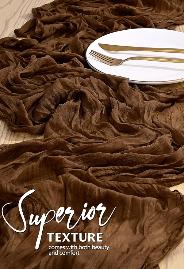 10 Pack Brown Cheesecloth Table Runner 10FT Boho Gauze Cheese Cloth Table Runners Romantic Rustic Sheer Table Decorations for Wedding Party Baby Shower Birthday Holiday Home