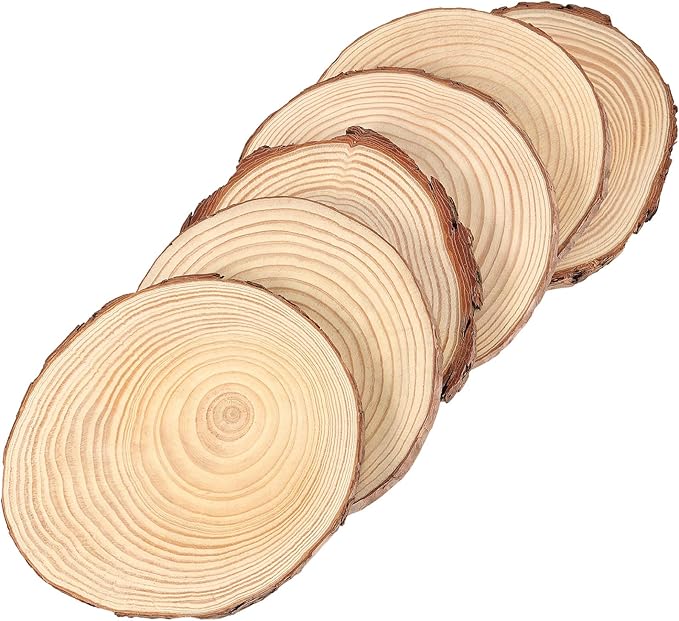 12 PCs 6.3-6.7 Inch Wood Slices for Crafts, Unfinished Wood Rounds with Bark, Round Wooden Discs Circles for Christmas Ornaments Wedding Rustic Decoration DIY Handcrafts Arts