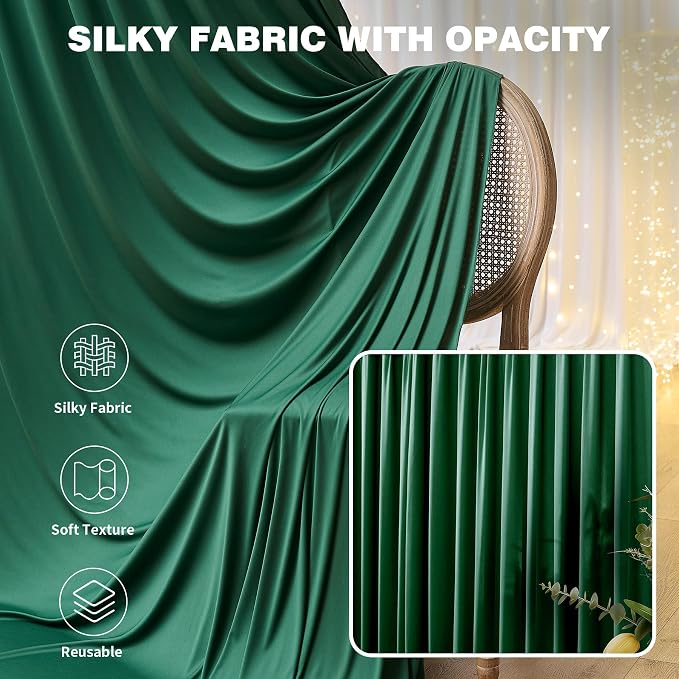 10ftx12ft Hunter Green Backdrop Curtains for Parties, Wrinkle Free Polyester Hunter Green Photo Backdrop Drapes 2 Panels 12 ft Long Back Drop Cloth for Wedding Birthday Photography Background Party